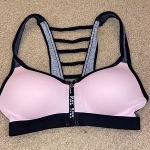 pink, black and grey sports bra from Pink